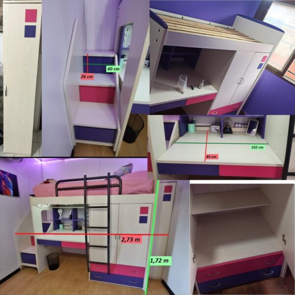 Cama Juvenil Con Escritorio Y 2 Placares
